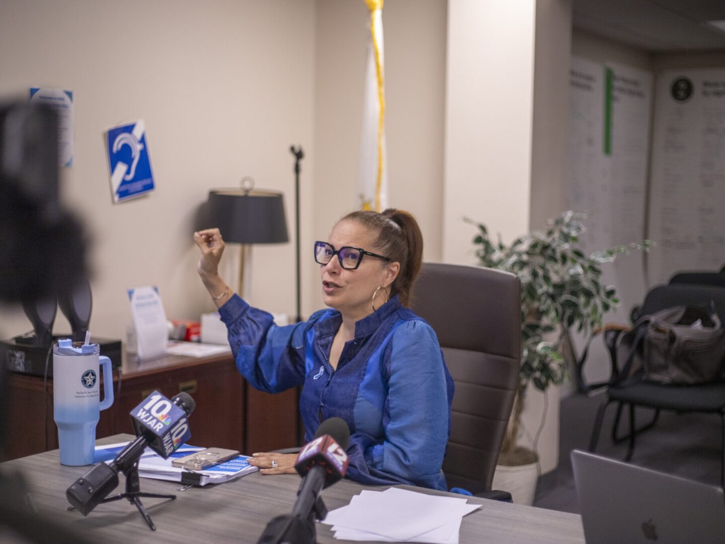 Rhode Island Education Commissioner Angélica Infante-Green discusses 2025 Rhode Island Comprehensive Assessment System standardized test results during a media briefing on Oct. 1, 2025.