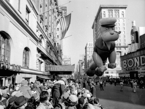 FILE - A helium-filled Popeye balloon appears in the 33rd Macy's Thanksgiving Day Parade in New York on Nov. 26, 1959.