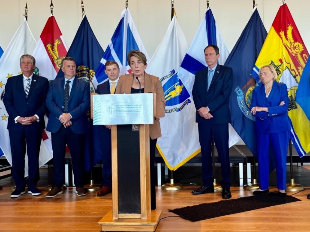 Massachusetts Gov. Maura Healey speaks to reporters after the 45th annual New England Governors and Eastern Canadian Premiers conference, held at Boston University, on Sept. 10.